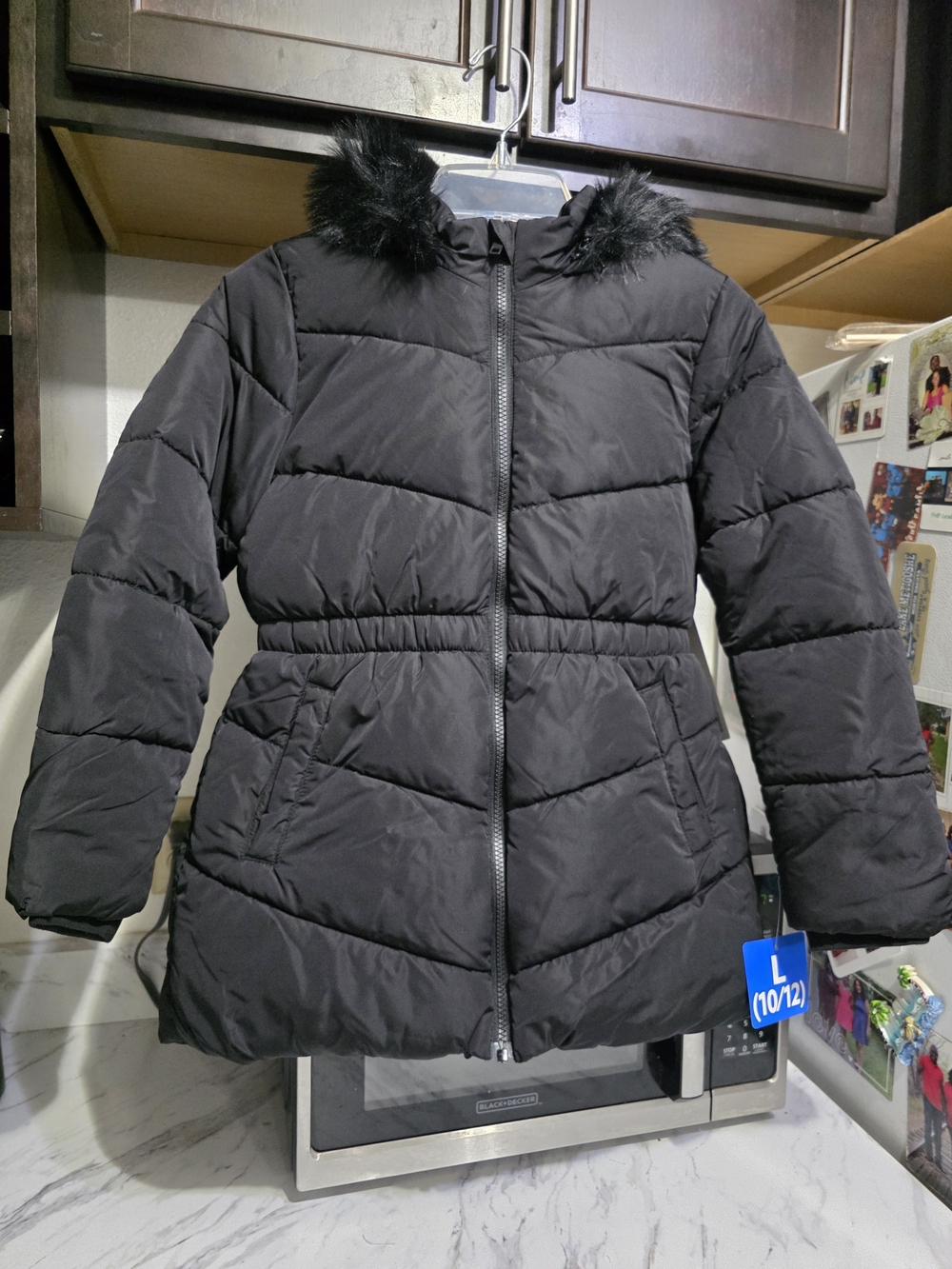 Members Mark Black Puffer Hooded Coat Little Girls 10/12